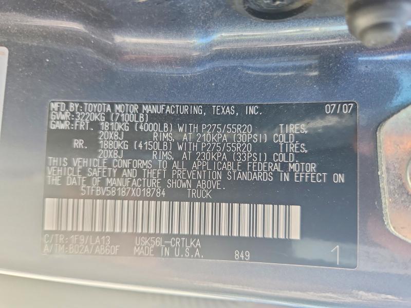 2007 Toyota Tundra მანქანა იყიდება აუქციონზე, vin: 5TFBV58187X018784, აუქციონის ნომერი: 53237666