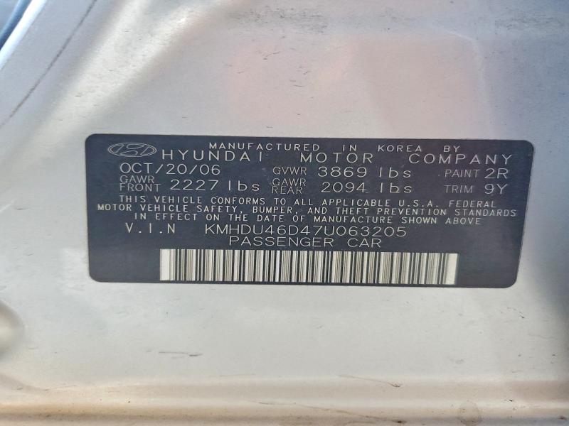 Продаж на аукціоні авто 2007 Hyundai Elantra, vin: KMHDU46D47U063205, номер лоту: 54706416