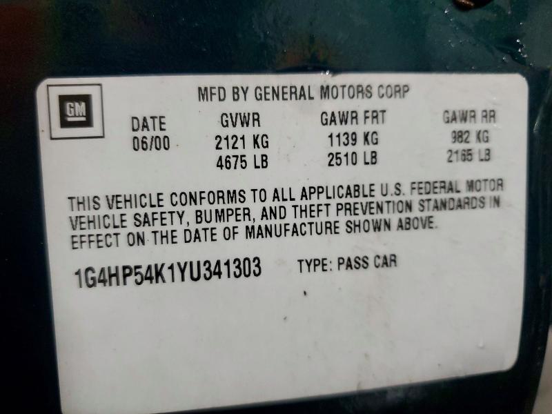 Aukcja sprzedaży 2000 Buick Lesabre, vin: 1G4HP54K1YU341303, numer aukcji: 54274786