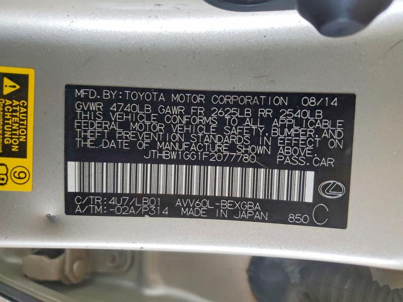 2015 Lexus Es მანქანა იყიდება აუქციონზე, vin: JTHBW1GG1F2077780, აუქციონის ნომერი: 54896876