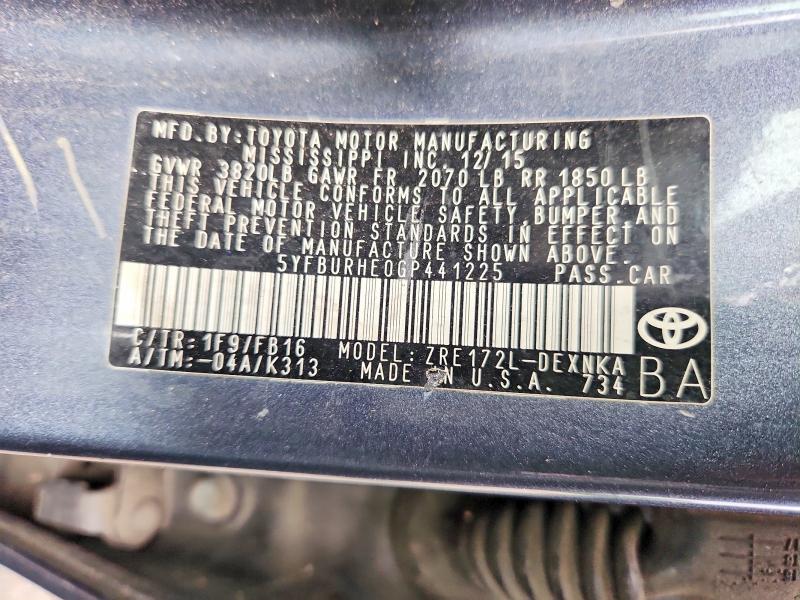 Aukcja sprzedaży 2016 Toyota Corolla, vin: 5YFBURHE0GP441225, numer aukcji: 53403276