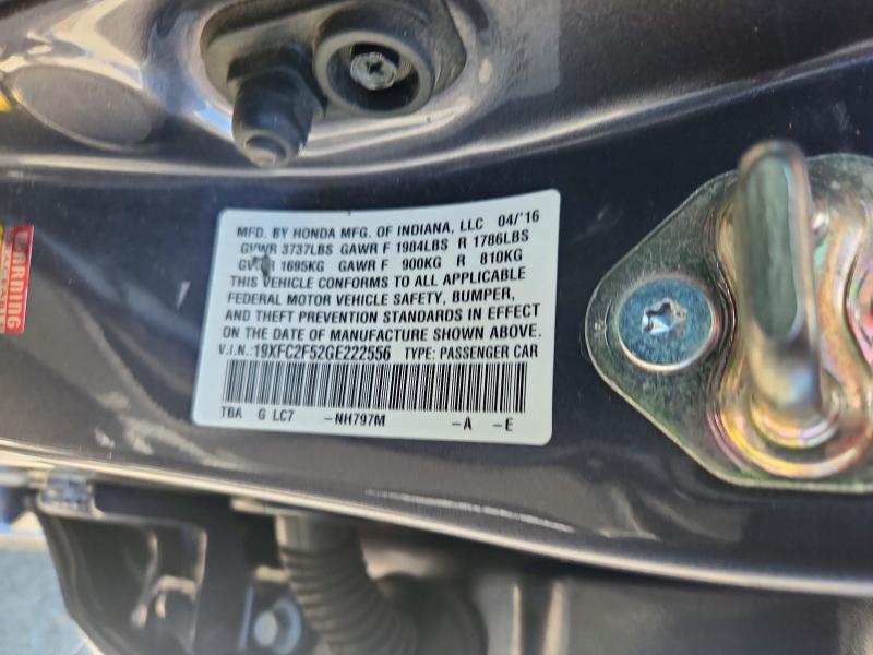 Aukcja sprzedaży 2016 Honda Civic, vin: 19XFC2F52GE222556, numer aukcji: 52861296