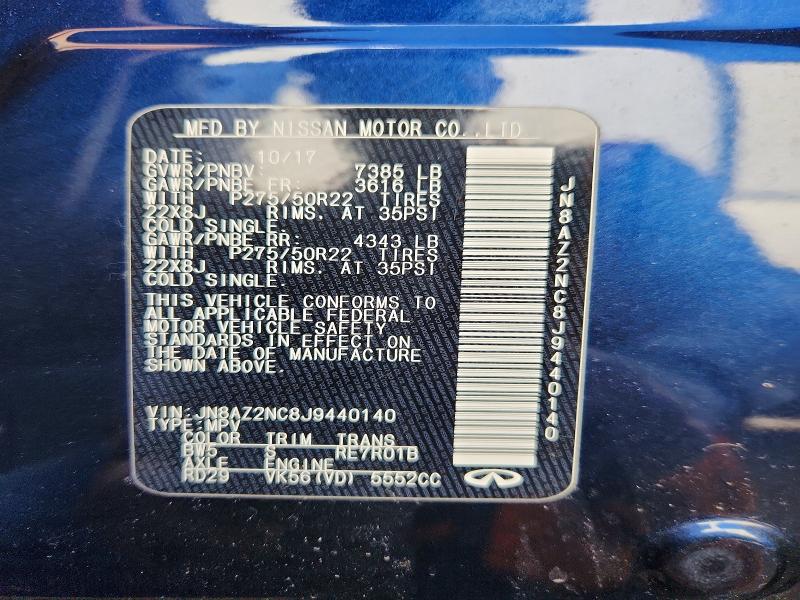 53356076 :رقم المزاد ، JN8AZ2NC8J9440140 vin ، 2018 Infiniti Qx80 مزاد بيع