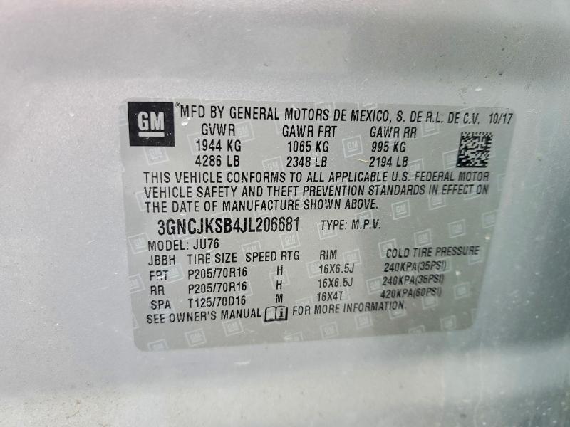 Продаж на аукціоні авто 2018 Chevrolet Trax, vin: 3GNCJKSB4JL206681, номер лоту: 54293376