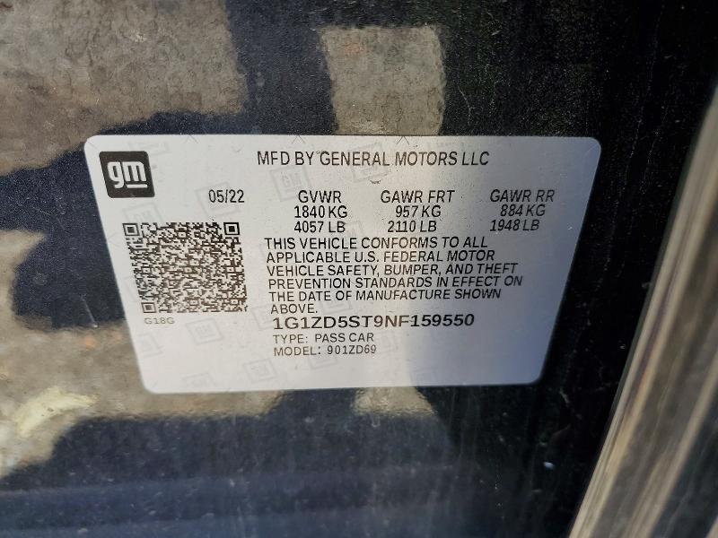 Продаж на аукціоні авто 2022 Chevrolet Malibu, vin: 1G1ZD5ST9NF159550, номер лоту: 52768026