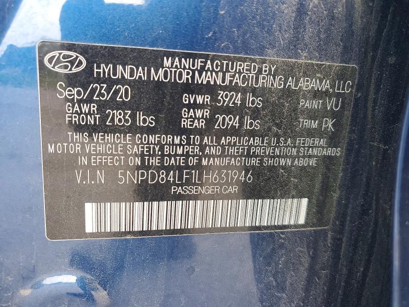 Aukcja sprzedaży 2020 Hyundai Elantra, vin: 5NPD84LF1LH631946, numer aukcji: 55015886