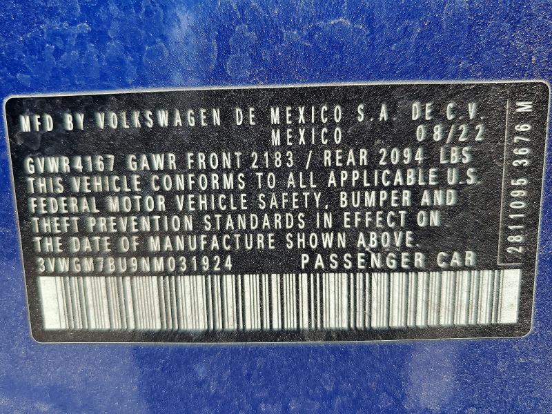 Aukcja sprzedaży 2022 Volkswagen Jetta, vin: 3VWGM7BU9NM031924, numer aukcji: 54327196