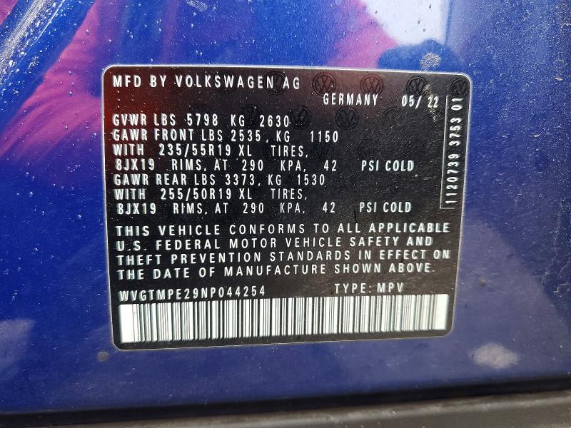 Aukcja sprzedaży 2022 Volkswagen Id.4, vin: WVGTMPE29NP044254, numer aukcji: 52513046