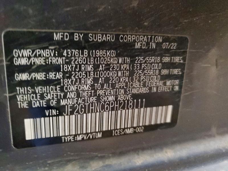 Aukcja sprzedaży 2023 Subaru Crosstrek, vin: JF2GTHNC6PH218111, numer aukcji: 54304896