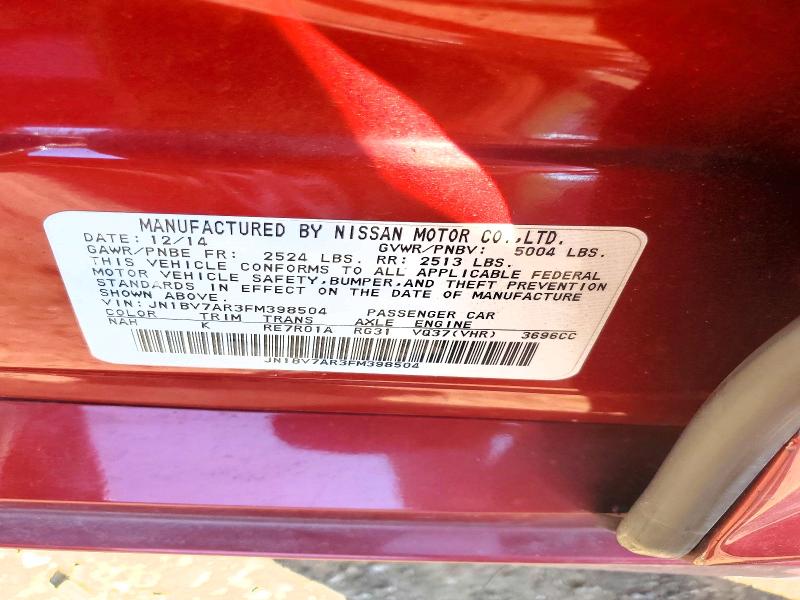 Aukcja sprzedaży 2015 Infiniti Q50, vin: JN1BV7AR3FM398504, numer aukcji: 55192306