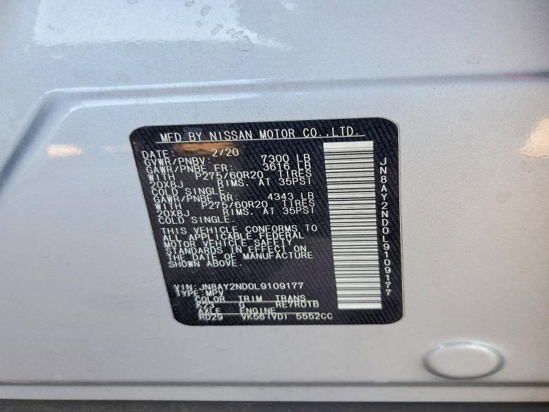 2020 Nissan Armada მანქანა იყიდება აუქციონზე, vin: JN8AY2ND0L9109177, აუქციონის ნომერი: 51912616