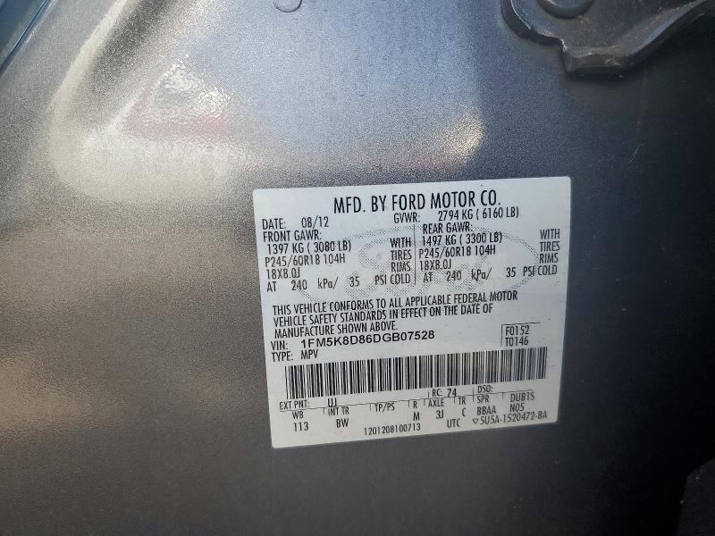 Auction sale of the 2013 Ford Explorer, vin: 1FM5K8D86DGB07528, lot number: 54354466