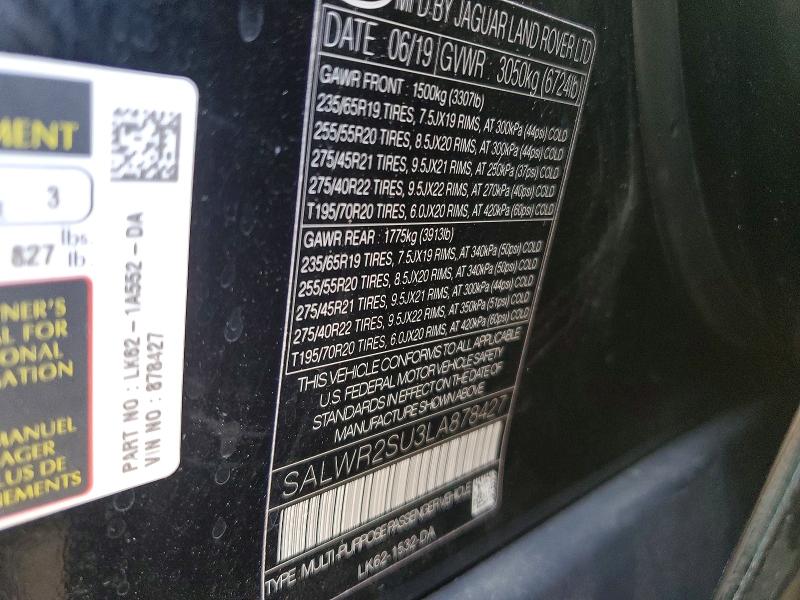 53226356 :رقم المزاد ، SALWR2SU3LA878427 vin ، 2020 Land Rover Range Rover Sport مزاد بيع