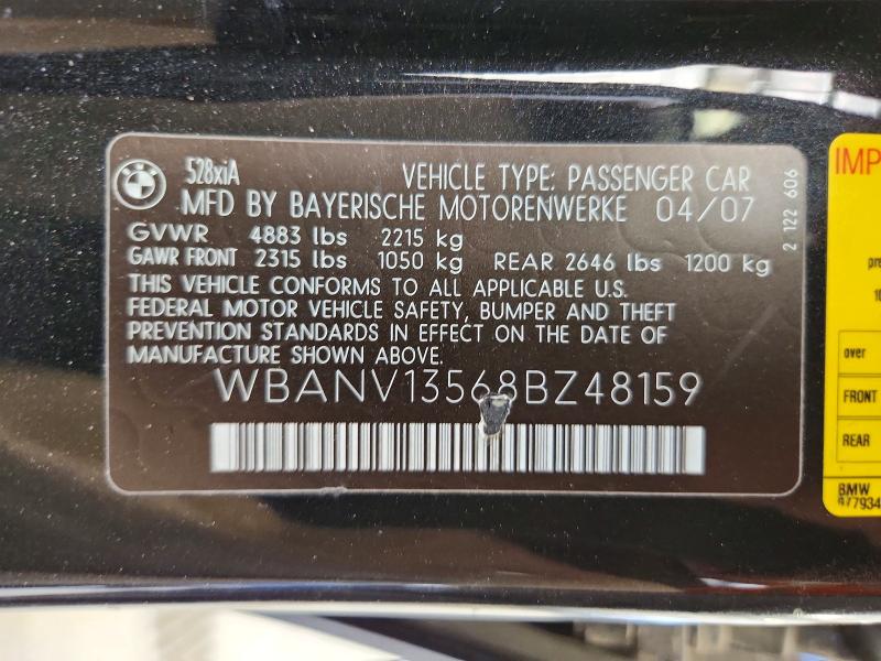 Aukcja sprzedaży 2008 Bmw 528, vin: WBANV13568BZ48159, numer aukcji: 53561146