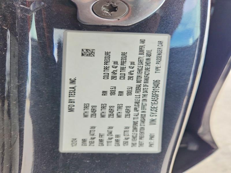 Aukcja sprzedaży 2025 Tesla Model 3, vin: 5YJ3E1EA5SF919406, numer aukcji: 53735986