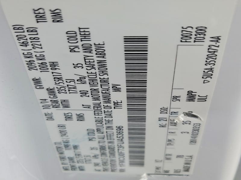 2015 Ford Escape მანქანა იყიდება აუქციონზე, vin: 1FMCU0F73FUA53696, აუქციონის ნომერი: 54182376