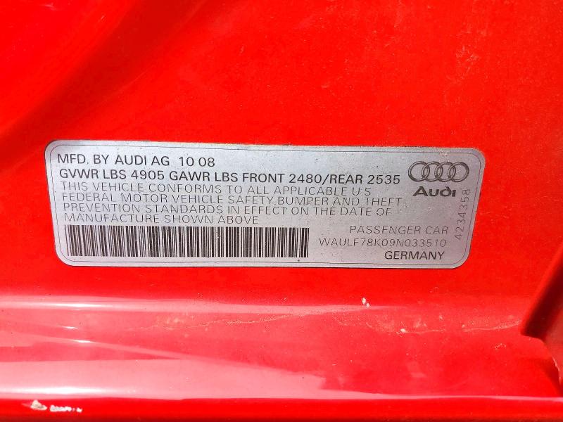 Продажа на аукционе авто 2009 Audi A4, vin: WAULF78K09N033510, номер лота: 54692366