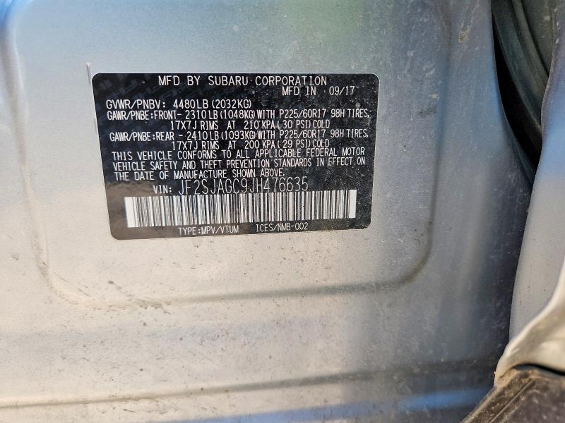 2018 Subaru Forester მანქანა იყიდება აუქციონზე, vin: JF2SJAGC9JH476635, აუქციონის ნომერი: 55237346