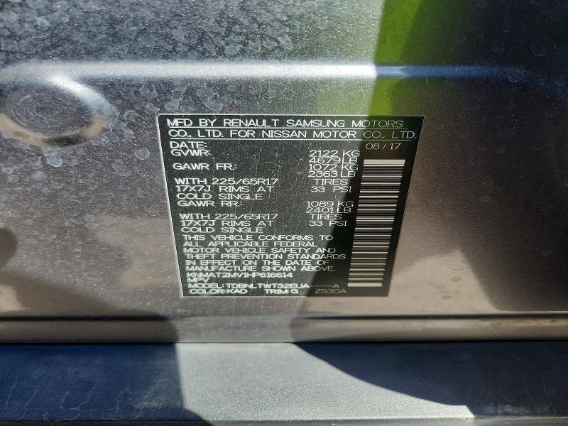 53949186 :رقم المزاد ، KNMAT2MV1HP616614 vin ، 2017 Nissan Rogue مزاد بيع