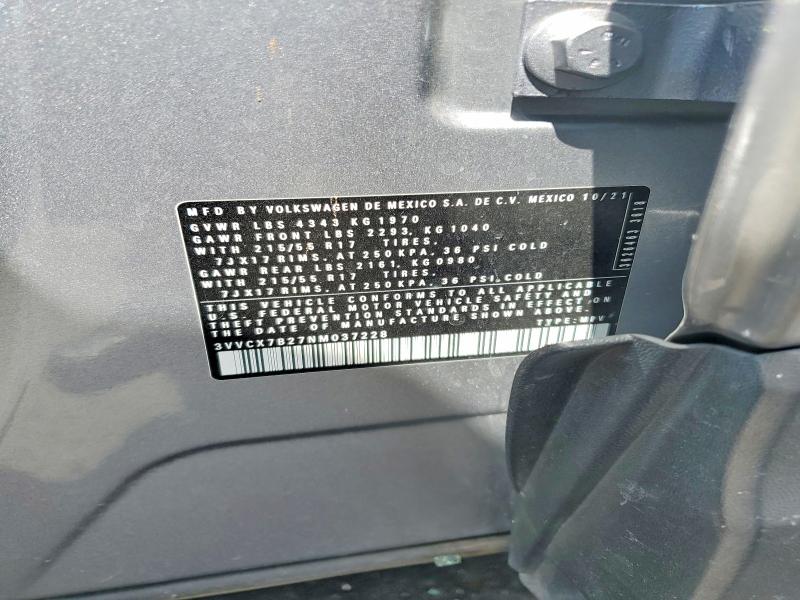 Aukcja sprzedaży 2022 Volkswagen Taos, vin: 3VVCX7B27NM037228, numer aukcji: 55070376
