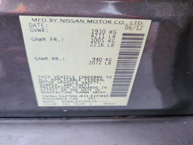 2013 Nissan Altima მანქანა იყიდება აუქციონზე, vin: 1N4AL3AP3DN403090, აუქციონის ნომერი: 51922066