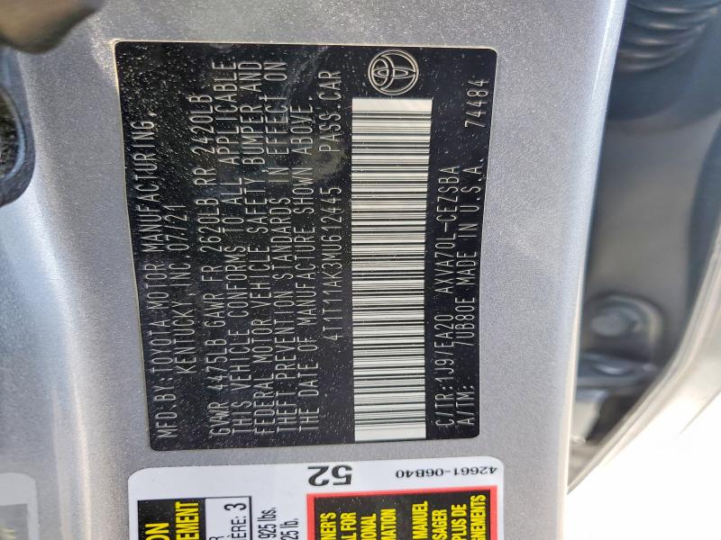 Продажа на аукционе авто 2021 Toyota Camry, vin: 4T1T11AK3MU612445, номер лота: 54863496