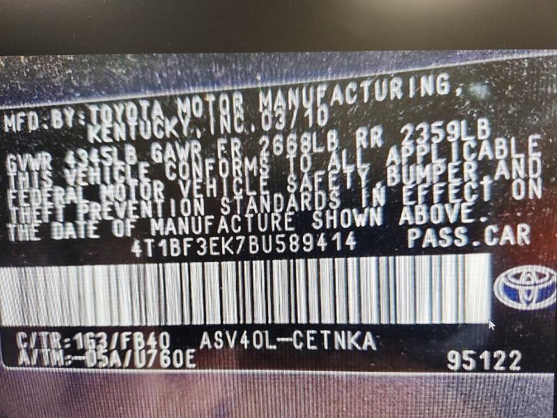 Aukcja sprzedaży 2011 Toyota Camry, vin: 4T1BF3EK7BU589414, numer aukcji: 53184016