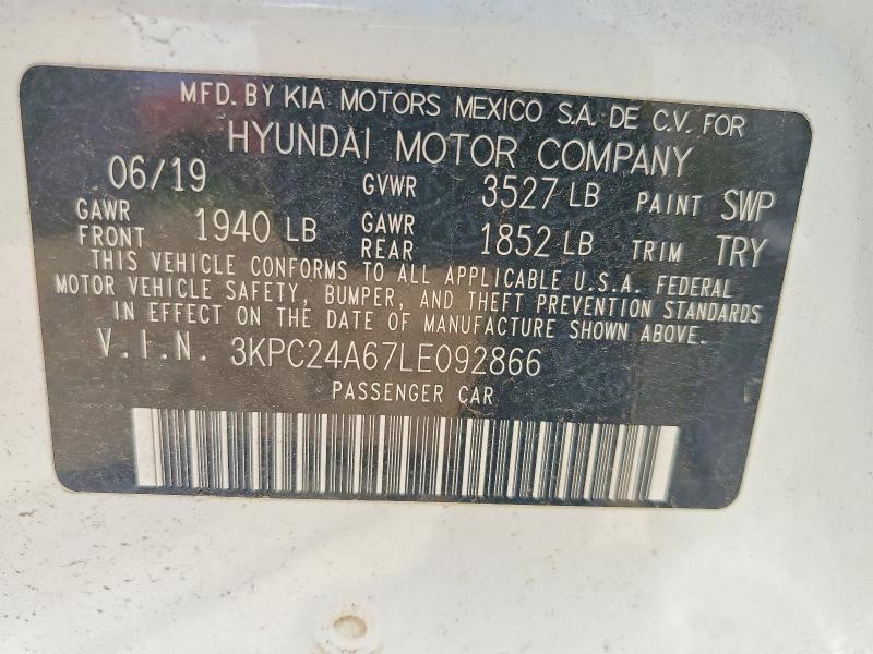 Aukcja sprzedaży 2020 Hyundai Accent, vin: 3KPC24A67LE092866, numer aukcji: 51845726