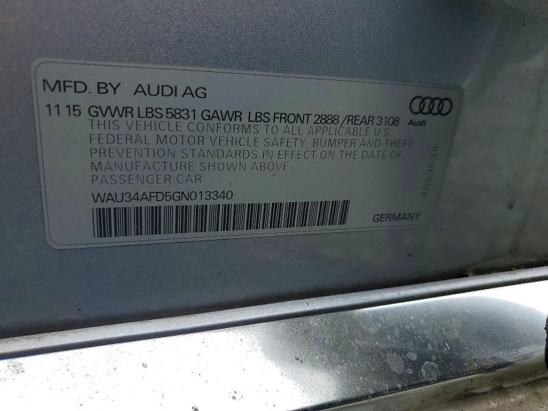 54480226 :رقم المزاد ، WAU34AFD5GN013340 vin ، 2016 Audi A8 مزاد بيع
