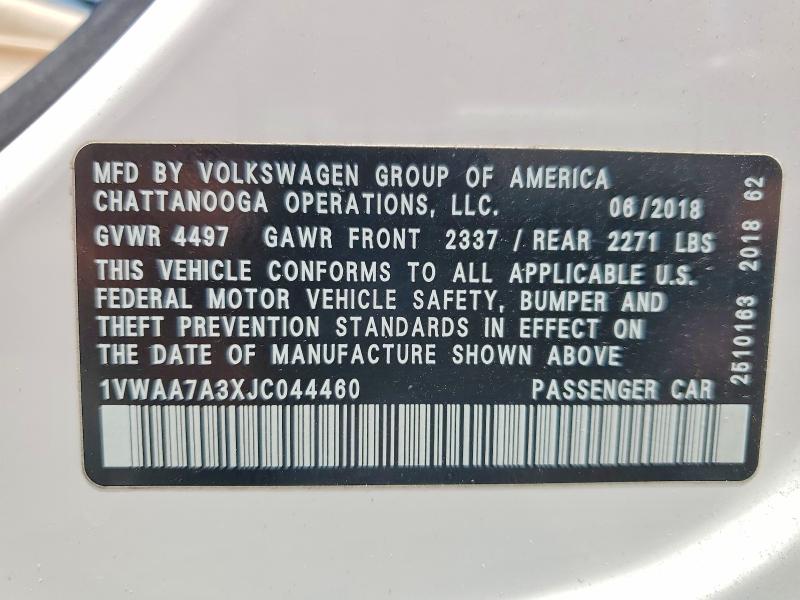 Продаж на аукціоні авто 2018 Volkswagen Passat, vin: 1VWAA7A3XJC044460, номер лоту: 54588526