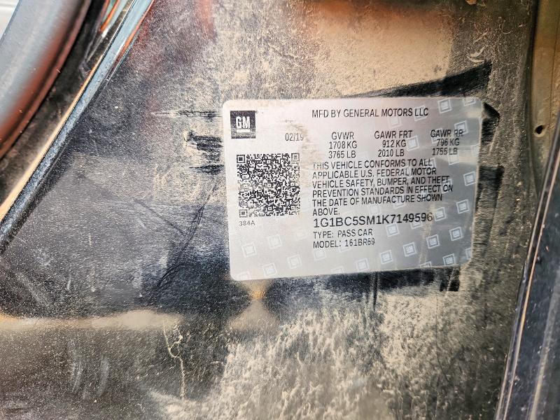 2019 Chevrolet Cruze მანქანა იყიდება აუქციონზე, vin: 1G1BC5SM1K7149596, აუქციონის ნომერი: 52606576