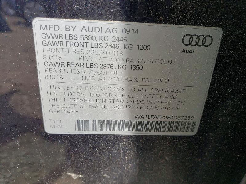 55211136 :رقم المزاد ، WA1LFAFP0FA037259 vin ، 2015 Audi Q5 مزاد بيع