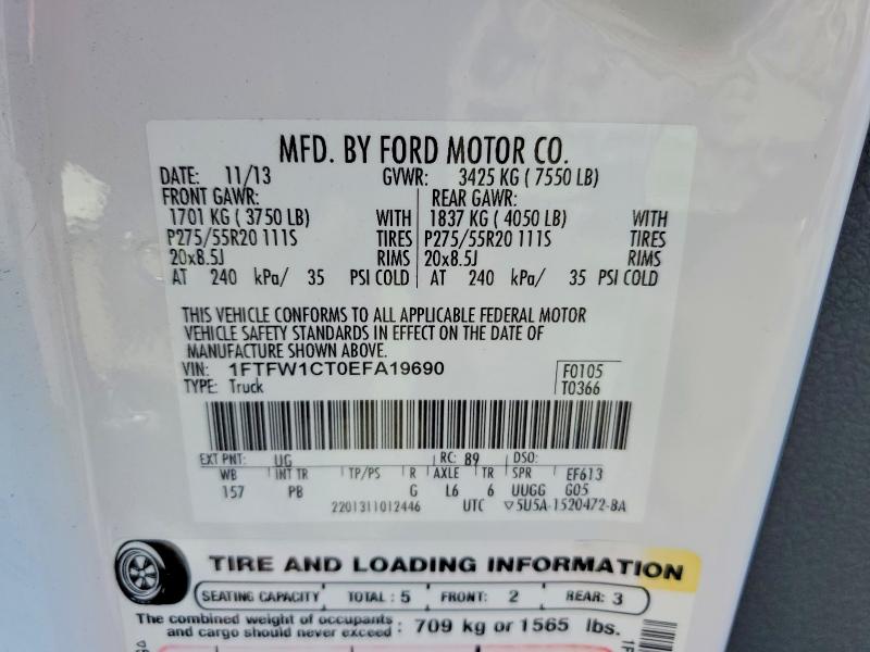 Продаж на аукціоні авто 2014 Ford F150, vin: 1FTFW1CT0EFA19690, номер лоту: 54125856