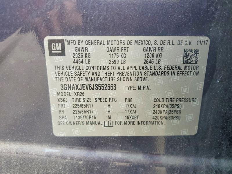2018 Chevrolet Equinox მანქანა იყიდება აუქციონზე, vin: 3GNAXJEV6JS552663, აუქციონის ნომერი: 53046976