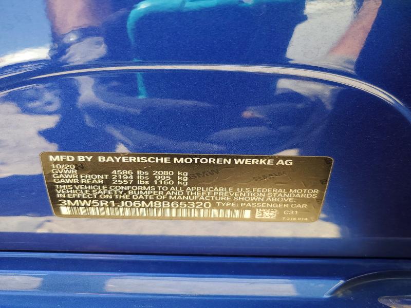 2021 Bmw 330i მანქანა იყიდება აუქციონზე, vin: 3MW5R1J06M8B65320, აუქციონის ნომერი: 53533096