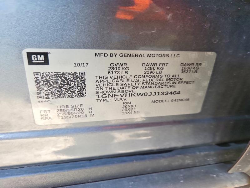 Продаж на аукціоні авто 2018 Chevrolet Traverse, vin: 1GNEVHKW0JJ133464, номер лоту: 52019846