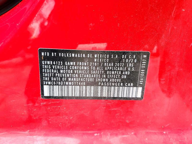 54112906 :رقم المزاد ، 3VWC57BU7MM017448 vin ، 2021 Volkswagen Jetta مزاد بيع