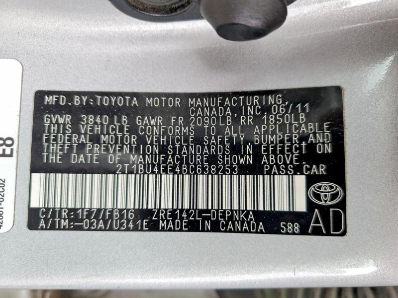 55430396 :رقم المزاد ، 2T1BU4EE4BC638253 vin ، 2011 Toyota Corolla مزاد بيع
