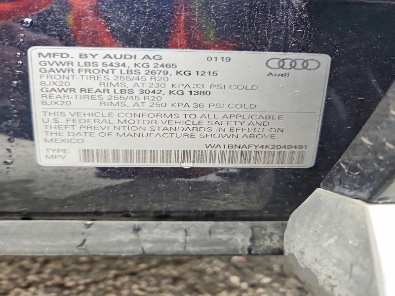 55207536 :رقم المزاد ، WA1BNAFY4K2049491 vin ، 2019 Audi Q5 مزاد بيع