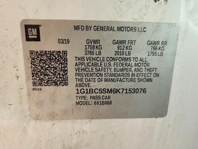 Продажа на аукционе авто 2019 Chevrolet Cruze, vin: 1G1BC5SM6K7153076, номер лота: 53541926