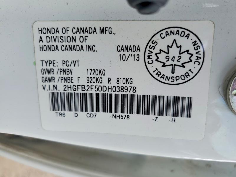 Aukcja sprzedaży 2013 Honda Civic, vin: 2HGFB2F50DH038978, numer aukcji: 51616036
