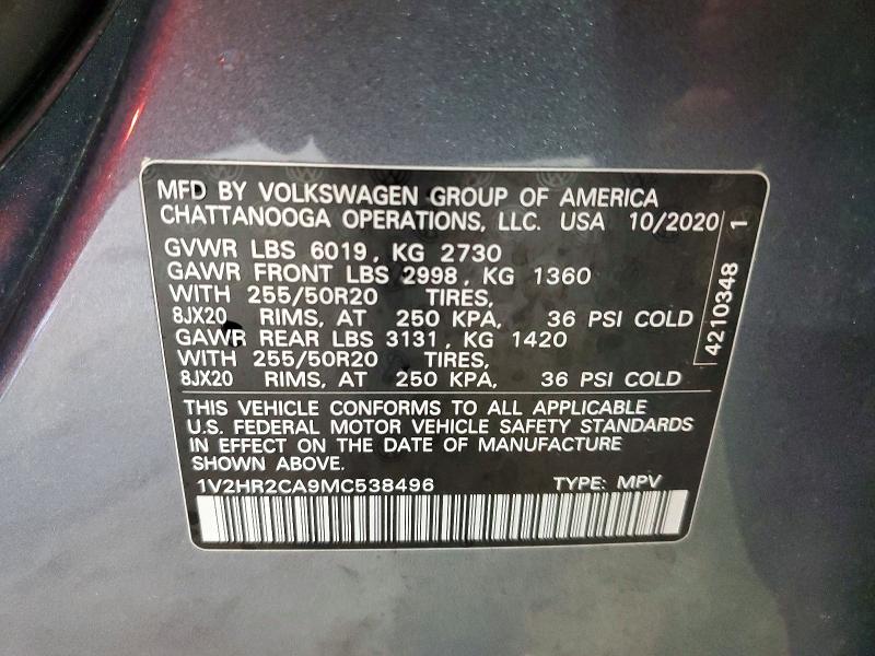 Продажа на аукционе авто 2021 Volkswagen Atlas, vin: 1V2HR2CA9MC538496, номер лота: 51700316