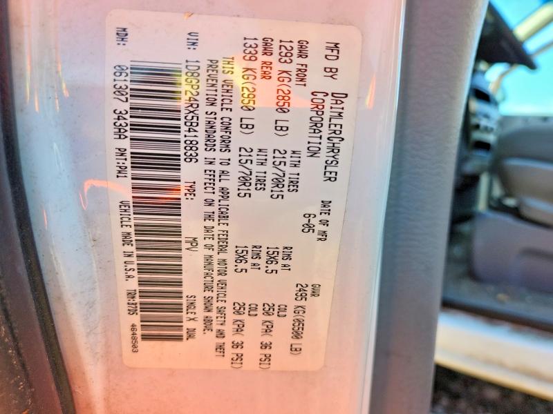53704696 :رقم المزاد ، 1D8GP24RX5B418836 vin ، 2005 Dodge Grand Caravan مزاد بيع