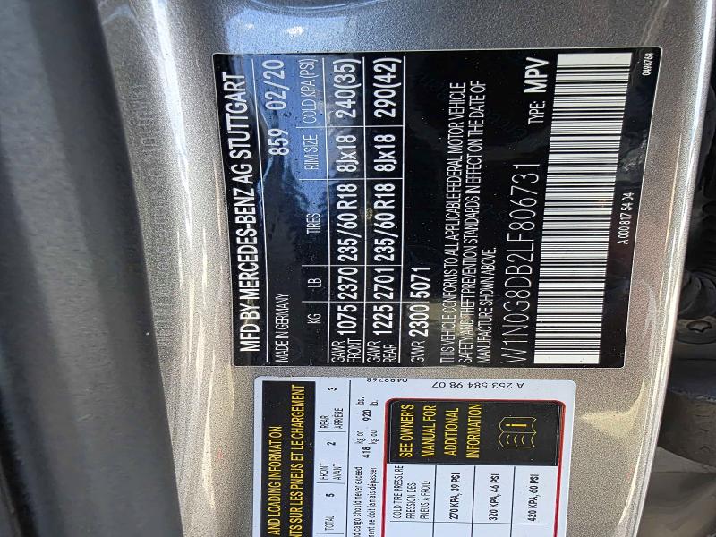 55102626 :رقم المزاد ، W1N0G8DB2LF806731 vin ، 2020 Mercedes-benz Glc مزاد بيع