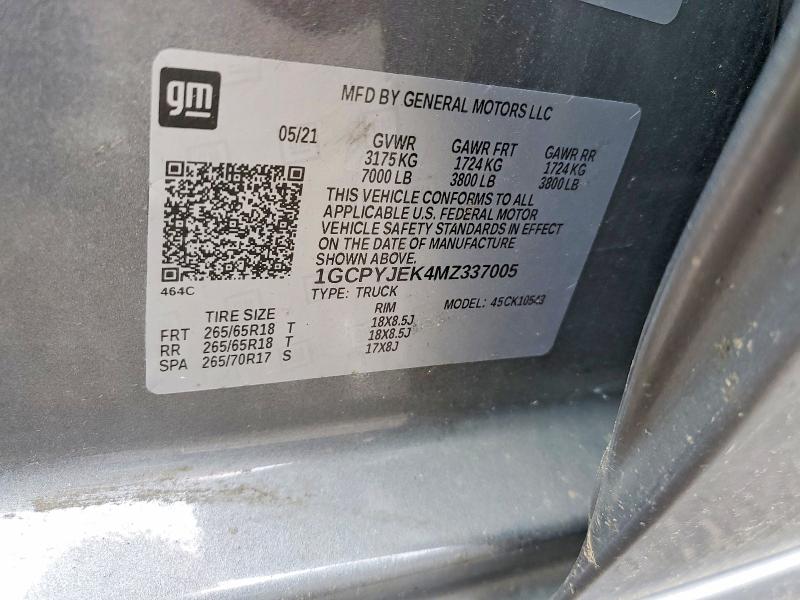 Aukcja sprzedaży 2021 Chevrolet Silverado, vin: 1GCPYJEK4MZ337005, numer aukcji: 54227746