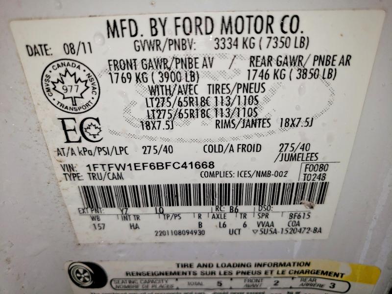 Aukcja sprzedaży 2011 Ford F150, vin: 1FTFW1EF6BFC41668, numer aukcji: 41629706