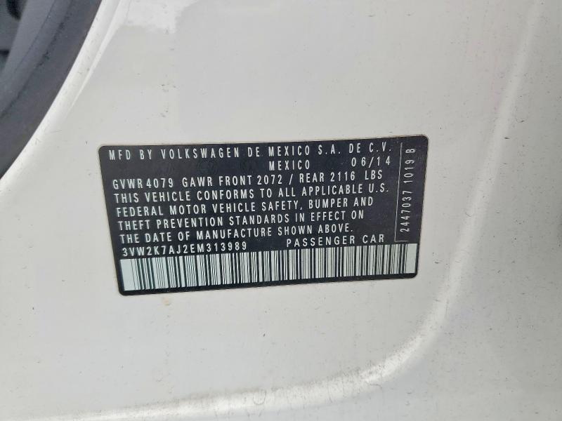 53295336 :رقم المزاد ، 3VW2K7AJ2EM313989 vin ، 2014 Volkswagen Jetta مزاد بيع
