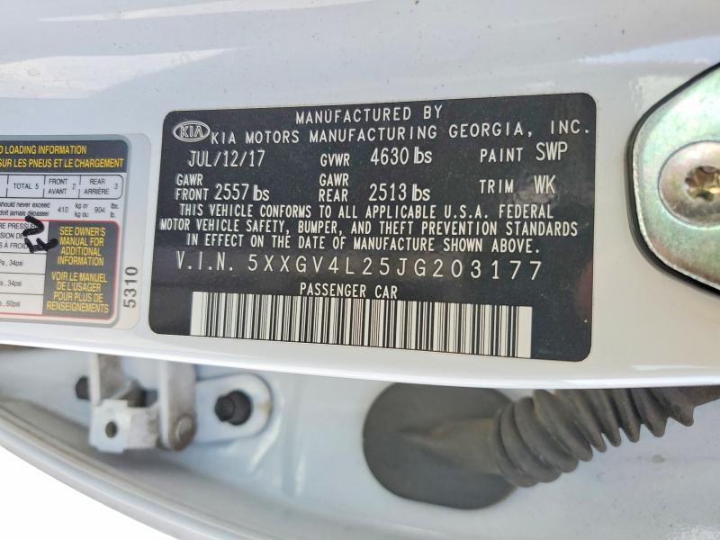 54013676 :رقم المزاد ، 5XXGV4L25JG203177 vin ، 2018 Kia Optima مزاد بيع