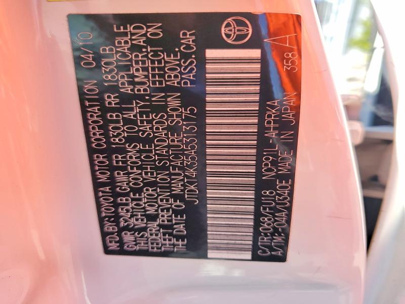 Aukcja sprzedaży 2010 Toyota Yaris, vin: JTDKT4K35A5313175, numer aukcji: 53219646