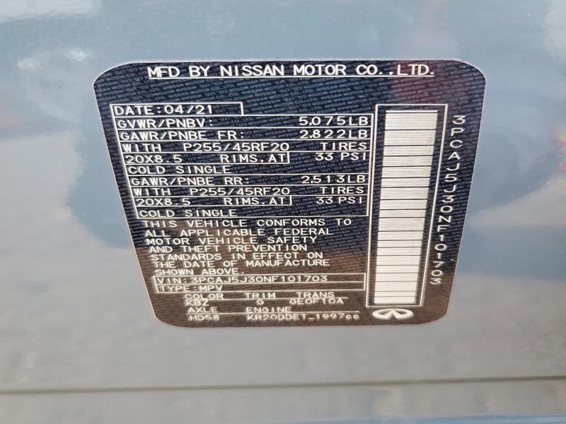 2022 Infiniti Qx55 მანქანა იყიდება აუქციონზე, vin: 3PCAJ5J30NF101703, აუქციონის ნომერი: 52751216
